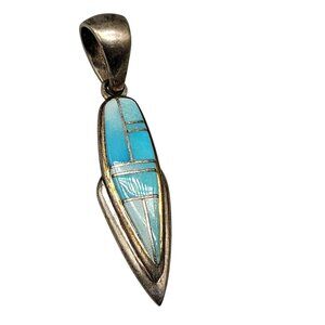 BG Mudd Sterling Inlaid Sleep Beauty Turquoise Pendant 925 Silver Signed